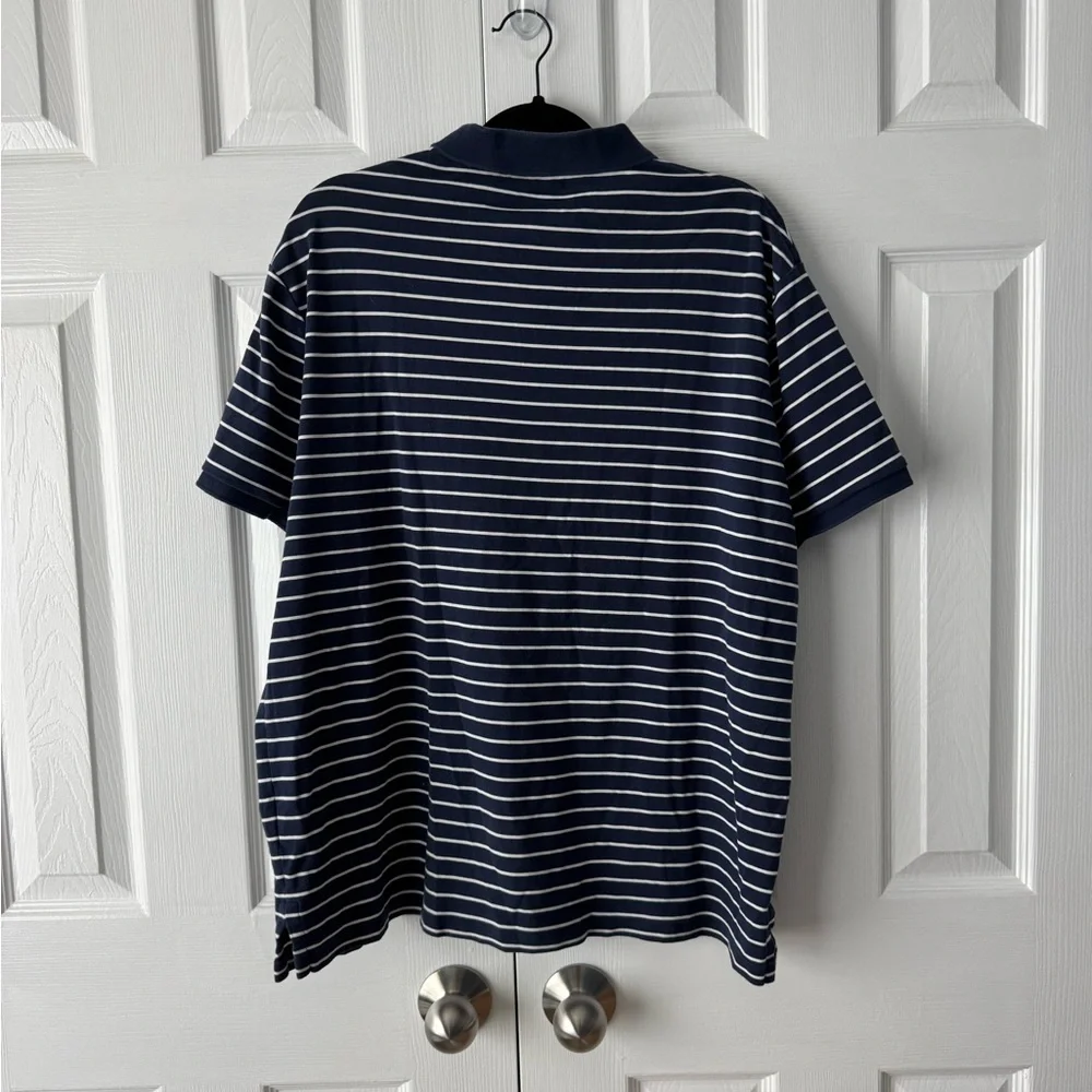 Polo Ralph Lauren Navy & White Striped Polo Shirt XXL Custom Slim Fit Pony